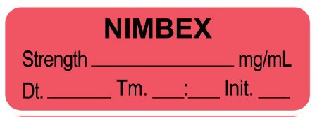 United Ad Label Drug Label UAL™ Anesthesia Label Nimbex Stregth_mg/mL dt tm int_ Red 1/2 X 1-1/2 Inch - Roll of 1 - ULAL167-D-RL