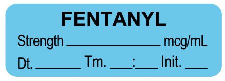 United Ad Label Drug Label UAL™ Anesthesia Label Fentanyl Strength_mcg/mL Dt_Tm_Init_ Light Blue 1/2 X 1-1/2 Inch - Roll of 1 - ULAL067-D-RL