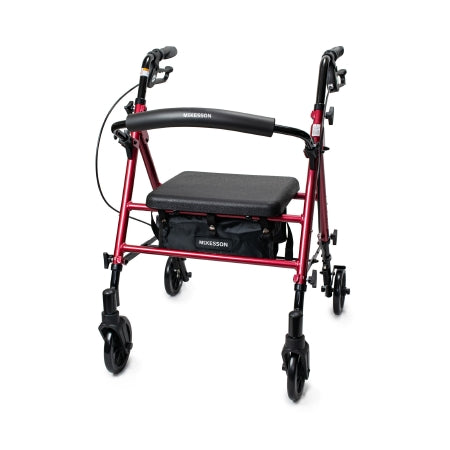 McKesson 4 Wheel Rollator McKesson Red Adjustable Height / Folding Aluminum Frame - Each - 146-RTL10261RD-EA