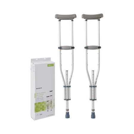 McKesson Underarm Crutches McKesson Aluminum Frame Youth / Adult / Tall Adult 300 lbs. Weight Capacity Push Button Adjustment - Box of 1 - 146-RTL10433-BX