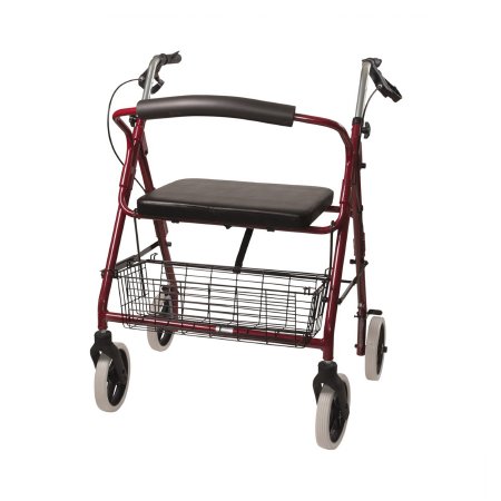 Mabis Healthcare 4 Wheel Rollator DMI® Burgundy Adjustable Height / Lightweight / Wide / Heavy Duty / Folding Aluminum Frame - Each - 501-1029-0700-EA