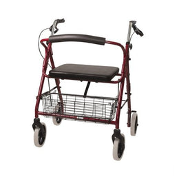 Mabis Healthcare 4 Wheel Rollator DMI® Burgundy Adjustable Height / Lightweight / Wide / Heavy Duty / Folding Aluminum Frame - Each - 501-1029-0700-EA