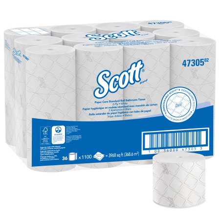 Kimberly Clark Toilet Tissue Scott® Pro White 2-Ply Standard Size Cored Roll 1100 Sheets 3-7/10 X 3-9/10 Inch - Case of 36 - 47305-CS