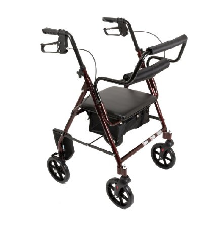 Roscoe Medical 4 Wheel Rollator / Transport Chair ProBasics™ Deluxe Burgundy Adjustable Height / Transport / Folding Aluminum Frame - Each - RLATBG-EA