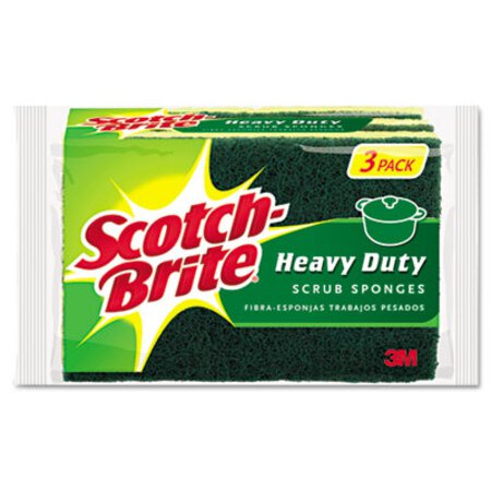 Scotch-Brite® Heavy-Duty Scrub Sponge, 4.5 x 2.7, 0.6" Thick, Yellow/Green, 3/Pack - Pack of 1 - MMM-HD3-PK