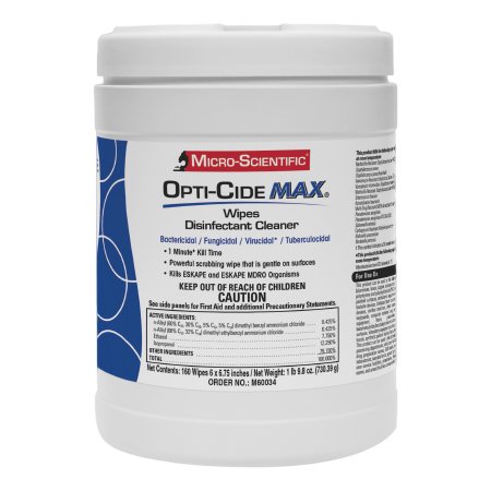 Micro Scientific Industries Opti-Cide® Max Surface Disinfectant Cleaner Premoistened Alcohol Based Manual Pull Wipe 160 Count Canister Alcohol Scent NonSterile - Case of 12 - M60034-CS