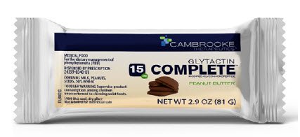 Cambrooke Therapeutics Oral Supplement Glytactin® COMPLETE 15 Peanut Butter Flavor Bar 2.9 oz. Individual Packet - Case of 7 - 34001-CS