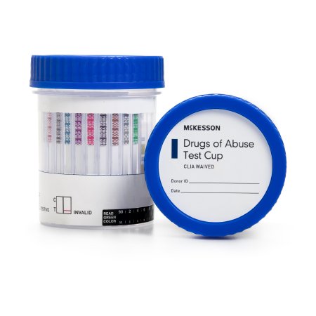 McKesson Drugs of Abuse Test Kit McKesson 14-Drug Panel with Adulterants AMP, BAR, BUP, BZO, COC, mAMP/MET, MDMA, MOP300, MTD, OXY, PCP, PPX, TCA, THC (OX, pH, SG) Urine Sample 25 Tests CLIA Waived - Box of 25 - 16-1145A3-BX