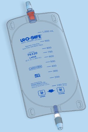 Urocare Products Urinary Leg Bag Uro-Safe® Anti-Reflux Valve Sterile 950 mL Vinyl - Case of 12 - 7632012-CS