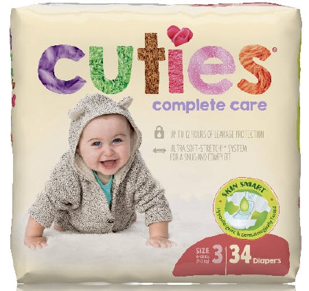 First Quality Unisex Baby Diaper Cuties® Complete Care Size 3 Disposable Heavy Absorbency - Bag of 34 - CCC03-BG