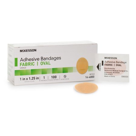 McKesson Adhesive Strip McKesson 1 X 1-1/4 Inch Fabric Oval Tan Sterile - Case of 2400 - 16-4800-CS
