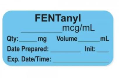 Precision Dynamics Drug Label PDC® Anesthesia Label FentanyL_mcg_mL Date_Time_Int Blue 1/2 X 1-1/2 Inch - Roll of 1 - LAN-2-7-RL