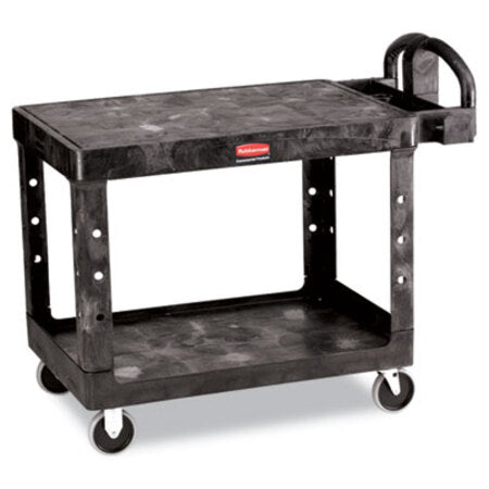 Rubbermaid® Commercial Flat Shelf Utility Cart, Plastic, 2 Shelves, 500 lb Capacity, 25.25" x 44" x 38.13", Black - Each - RCP-452500BK-EA