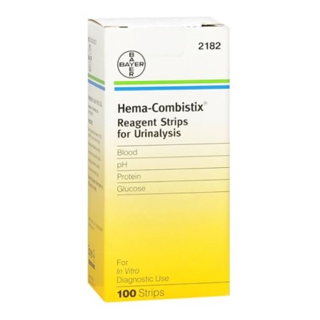 Siemens Reagent Test Strip Hema-Combistix® Blood, Glucose, pH, Protein For Urinalysis 100 per Bottle - Case of 12 - 10338451-CS