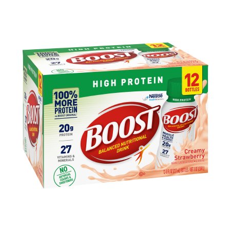 Nestle Healthcare Nutrition Oral Supplement Boost® High Protein Creamy Strawberry Flavor Liquid 8 oz. Bottle - Case of 24 - 00041679801970-CS