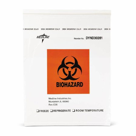 Medline Specimen Transport Bag 12 X 15 Inch Zip Closure Biohazard Symbol / Storage Instructions NonSterile - Case of 500 - DYND30281-CS