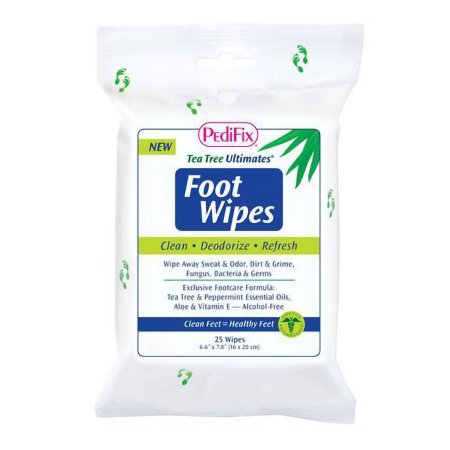 Pedifix Personal Wipe Tea Tree Ultimates® Soft Pack Tea Tree Oil / Peppermint Essential Oils / Aloe / Vitamin E Scented 25 Count - Pack of 25 - P3370-PK