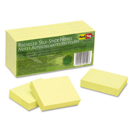 Redi-Tag® 100% Recycled Self-Stick Notes, 1.5" x 2", Yellow, 100 Sheets/Pad, 12 Pads/Pack - Pack of 1 - RTG-25700-PK