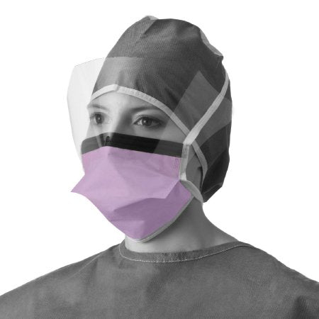 Medline Surgical Mask with Eye Shield Anti-fog Foam Chamber Tie Closure One Size Fits Most Green NonSterile ASTM Level 2 Adult - Case of 200 - NON27411AG-CS
