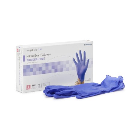 McKesson Exam Glove McKesson Confiderm® 3.0 Small NonSterile Nitrile Standard Cuff Length Textured Fingertips Blue Not Rated - Case of 1000 - 14-6N32EC-CS