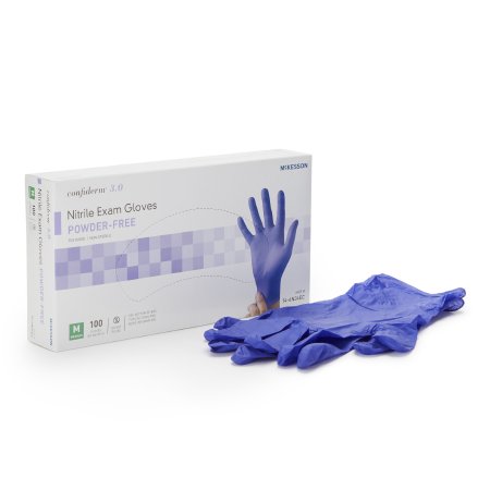 McKesson Exam Glove McKesson Confiderm® 3.0 Medium NonSterile Nitrile Standard Cuff Length Textured Fingertips Blue Not Rated - Case of 1000 - 14-6N34EC-CS