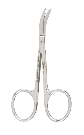 McKesson Suture Scissors McKesson Argent™ Shortbent 3-1/2 Inch Surgical Grade German Stainless Steel NonSterile Finger Ring Handle Curved Blunt Tip / Blunt Tip - Each - 43-1-101-EA