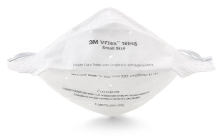 3M Particulate Respirator / Surgical Mask 3M™ VFlex™ Medical N95 Flat Fold Elastic Strap Small White NonSterile ASTM F1862 Adult - Box of 50 - 1804S-BX