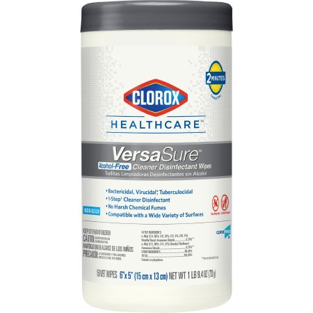 The Clorox Company Clorox Healthcare® VersaSure™ Surface Disinfectant Cleaner Premoistened Quaternary Based Manual Pull Wipe 150 Count Canister Scented NonSterile - Case of 6 - 31758-CS