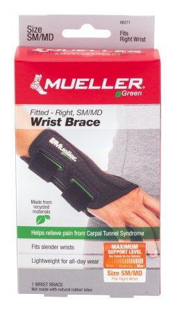 Mueller Sports Medicine Wrist Brace Mueller® Green Plastic / Spandex Right Hand Black Small / Medium - Each - 86271-EA
