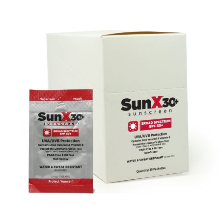 Coretex Products Sunscreen with Dispenser Box SunX® 30+ SPF 30 Lotion 1.25 oz. Individual Packet - Box of 25 - 71430-BX