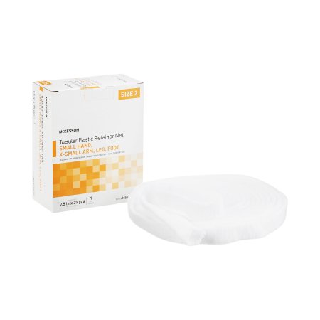 McKesson Elastic Net Retainer Dressing McKesson Tubular Elastic 7-1/2 Inch X 25 Yard (19.1 cm X 22.9 m) Size 2 White Small Hand / X-Small Arm / Leg / Foot NonSterile - Box of 1 - MSVP114702-BX
