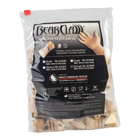 North American Rescue Exam Glove Bear Claw™ X-Large NonSterile Nitrile Extended Cuff Length Fully Textured Tan Not Rated - Pack of 25 - ZZ-0249-PK