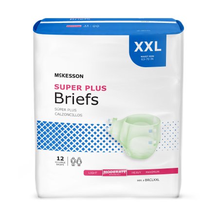 McKesson Unisex Adult Incontinence Brief McKesson Super Plus 2X-Large Disposable Moderate Absorbency - Bag of 12 - BRCLXXL-BG