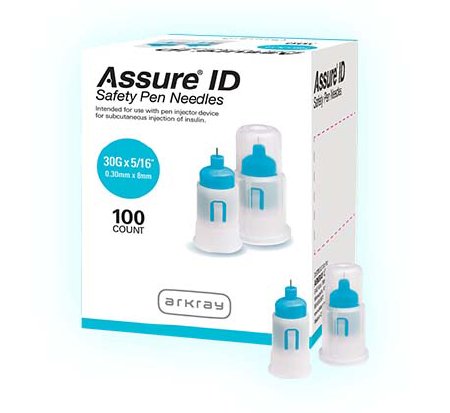 Arkray USA Safety Insulin Pen Needle Assure® ID 30 Gauge 8 mm Length Automatic Safety Without Back-End Shield - Box of 100 - 278130-BX