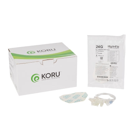 KORU Medical Systems Sub-Q Infusion Set HIgH-Flo™4 4 X 24 Gauge 12 mm 20 Inch Tubing Without Port - Box of 10 - RMS42412-BX