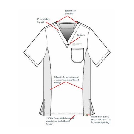 Fashion Seal Uniforms Scrub Shirt Fashion Seal 2X-Small Pewter / Navy Female - Each - 12004-2XS-EA