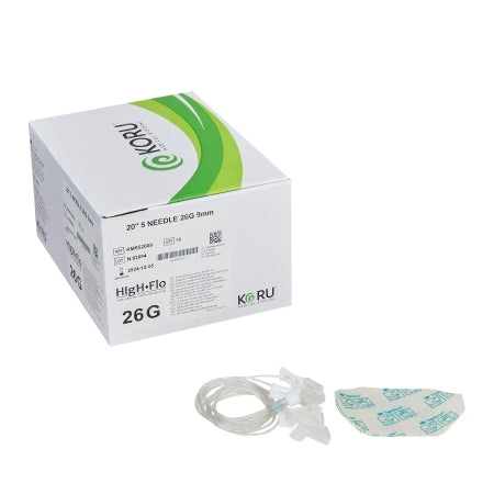 KORU Medical Systems Sub-Q Infusion Set HIgH-Flo™5 5 X 26 Gauge 9 mm 20 Inch Tubing Without Port - Box of 10 - RMS52609-BX