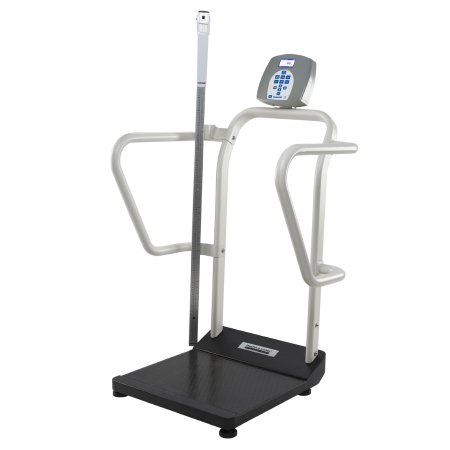 Health O Meter Floor Scale with Handrail Health O Meter® Digital LCD Display 1000 lbs. / 454 kg Capacity Gray AC Adapter / Battery Operated - Each - 1100KLHR-BT-EA