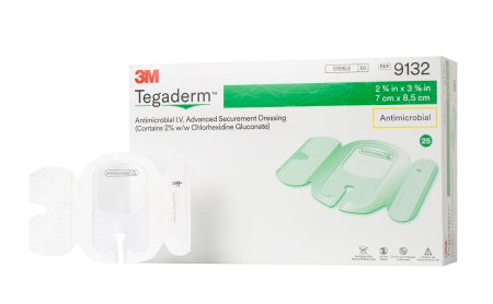 3M Antimicrobial I.V.Dressing 3M™ Tegaderm™ CHG (Chlorhexidine Gluconate) / Film 2-3/4 X 3-3/8 Inch Sterile - Case of 100 - 9132-CS