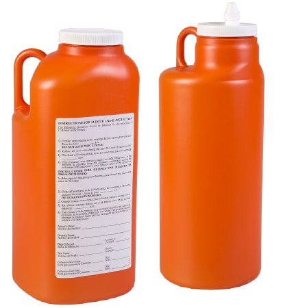 Cardinal 24 Hour Urine Specimen Collection Container 3,500 mL (118 oz.) Screw Cap Patient Information / Instructions for use NonSterile - Case of 24 - U3010-2-CS