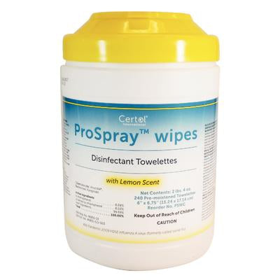 Certol International ProSpray™ Surface Disinfectant Cleaner Premoistened Manual Pull Wipe 240 Count Canister Lemon Scent NonSterile - Case of 12 - PSWC-1-CS