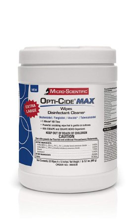Micro Scientific Industries Opti-Cide® Max Surface Disinfectant Cleaner Premoistened Alcohol Based Manual Pull Wipe 65 Count Canister Alcohol Scent NonSterile - Case of 12 - M60038-CS