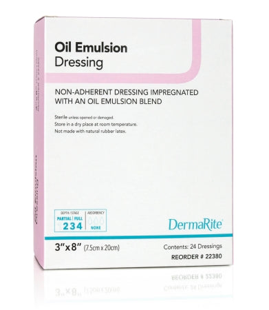 DermaRite Industries Oil Emulsion Impregnated Dressing DermaRite® Rectangle 3 X 8 Inch Sterile - Box of 24 - 22380-BX
