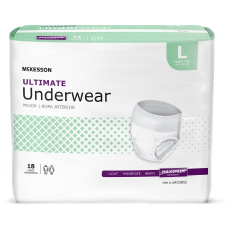 McKesson Unisex Adult Absorbent Underwear McKesson Pull On with Tear Away Seams Large Disposable Heavy Absorbency - Bag of 18 - UW33852-BG