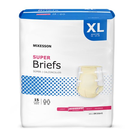 McKesson Unisex Adult Incontinence Brief McKesson X-Large Disposable Moderate Absorbency - Bag of 15 - BR30645-BG