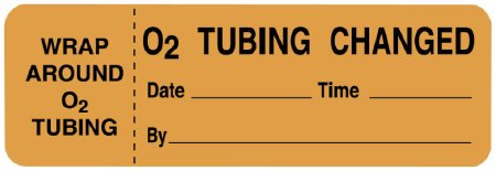United Ad Label Pre-Printed Label Advisory Label Orange Paper O2 Tubing Change Date___Time__ 1 X 3 Inch - Roll of 220 - ULOX412-RL