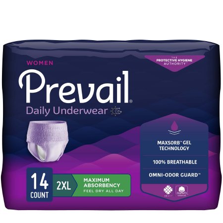 First Quality Female Adult Absorbent Underwear Prevail® For Women Daily Underwear Pull On with Tear Away Seams 2X-Large Disposable Heavy Absorbency - Case of 56 - PWC-517-CS
