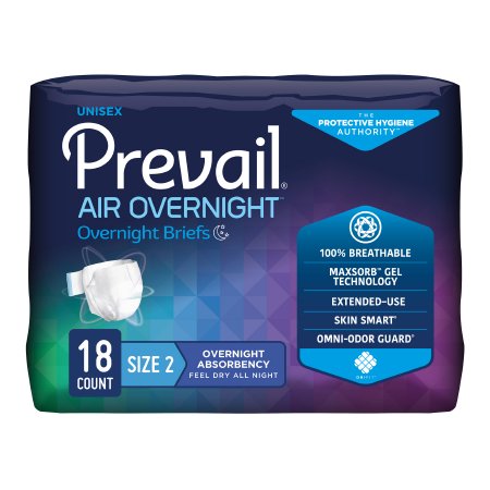 First Quality Unisex Adult Incontinence Brief Prevail Air™ Overnight Size 2 Disposable Heavy Absorbency - Bag of 18 - NGX-013-BG