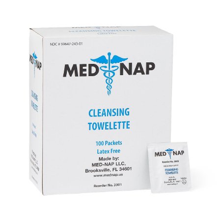 Medline Sanitizing Skin Wipe Med Nap Individual Packet BZK (Benzalkonium Chloride) / Isopropyl Alcohol Alcohol Scent 100 Count - Box of 100 - MDS094184-BX