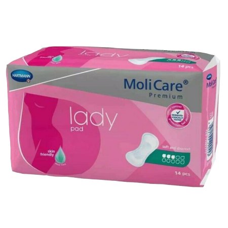 Hartmann Bladder Control Pad MoliCare® Premium Lady Pads 5-51/2 X 13 Inch Moderate Absorbency Polymer Core One Size Fits Most - Case of 168 - 168644-CS